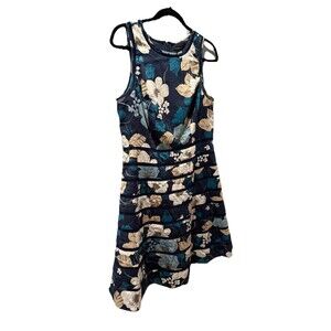 Ann Taylor Blue Floral sleeveless tiered zippered Dress Women’s Size 6